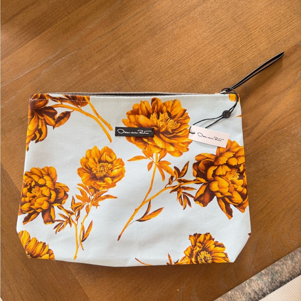 Oscar de la Renta Orange Floral Cosmetic Bag